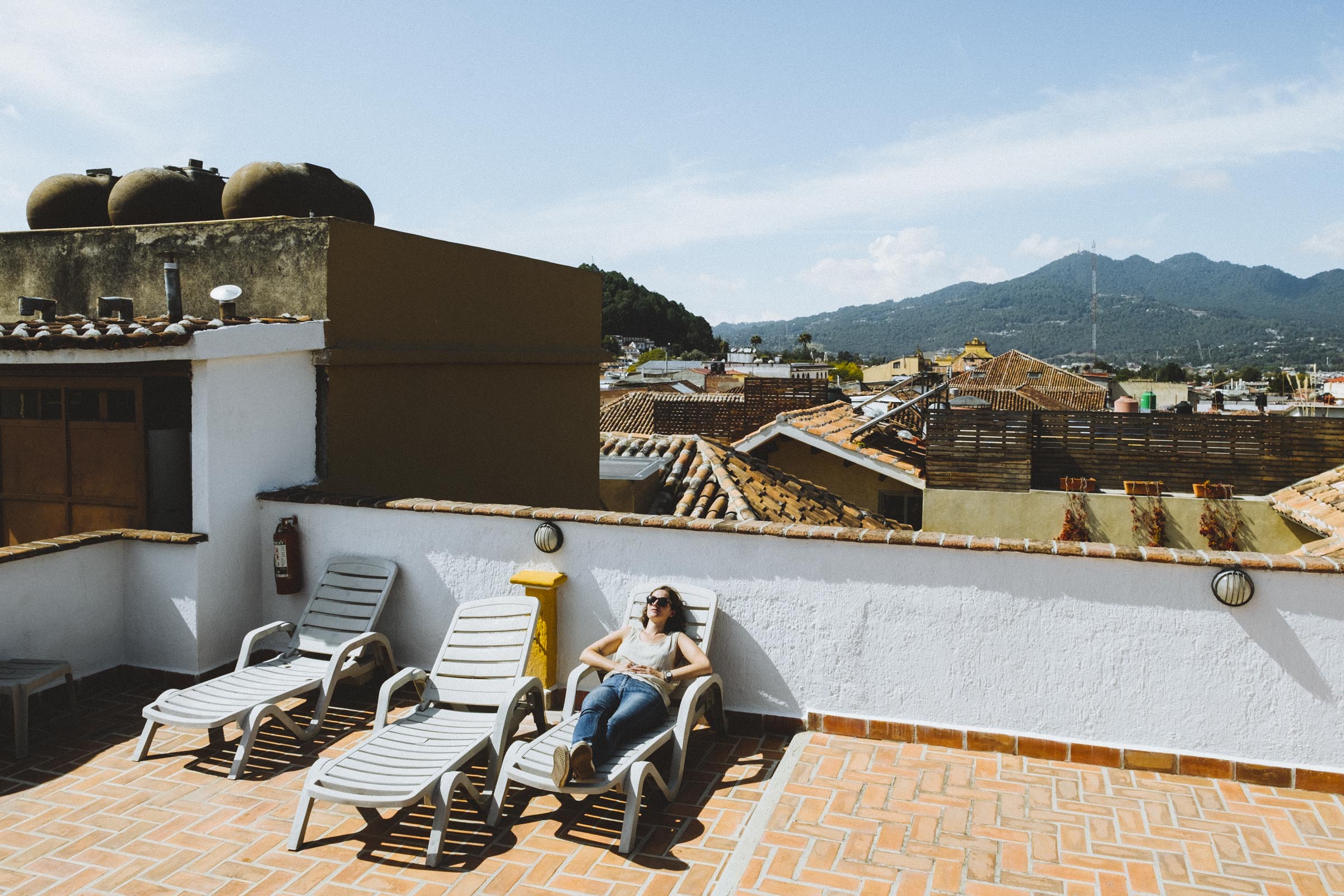 Relaxing on the rooftop of the hotel, San Cristobal