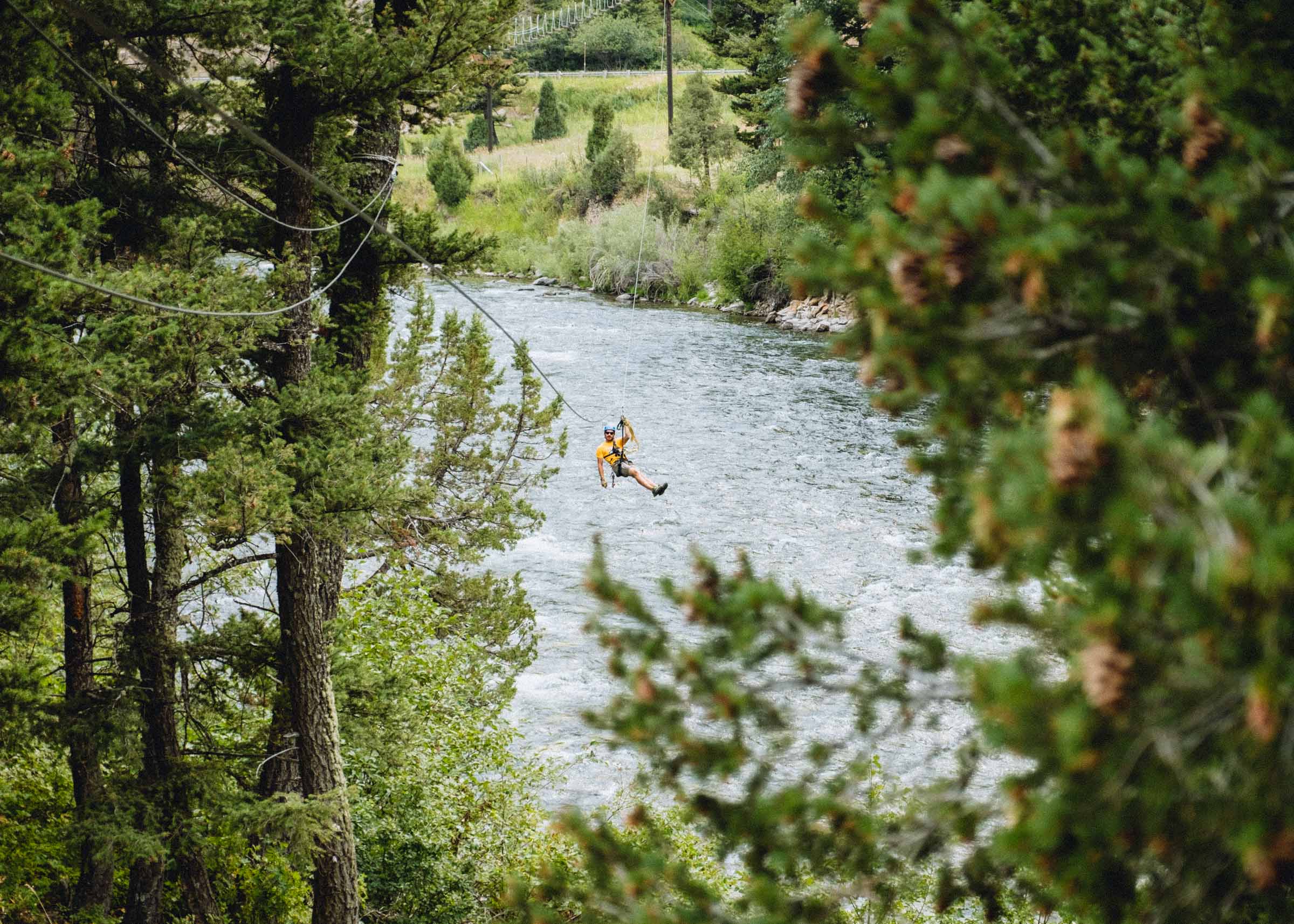 Ziplining across the Gallatin River