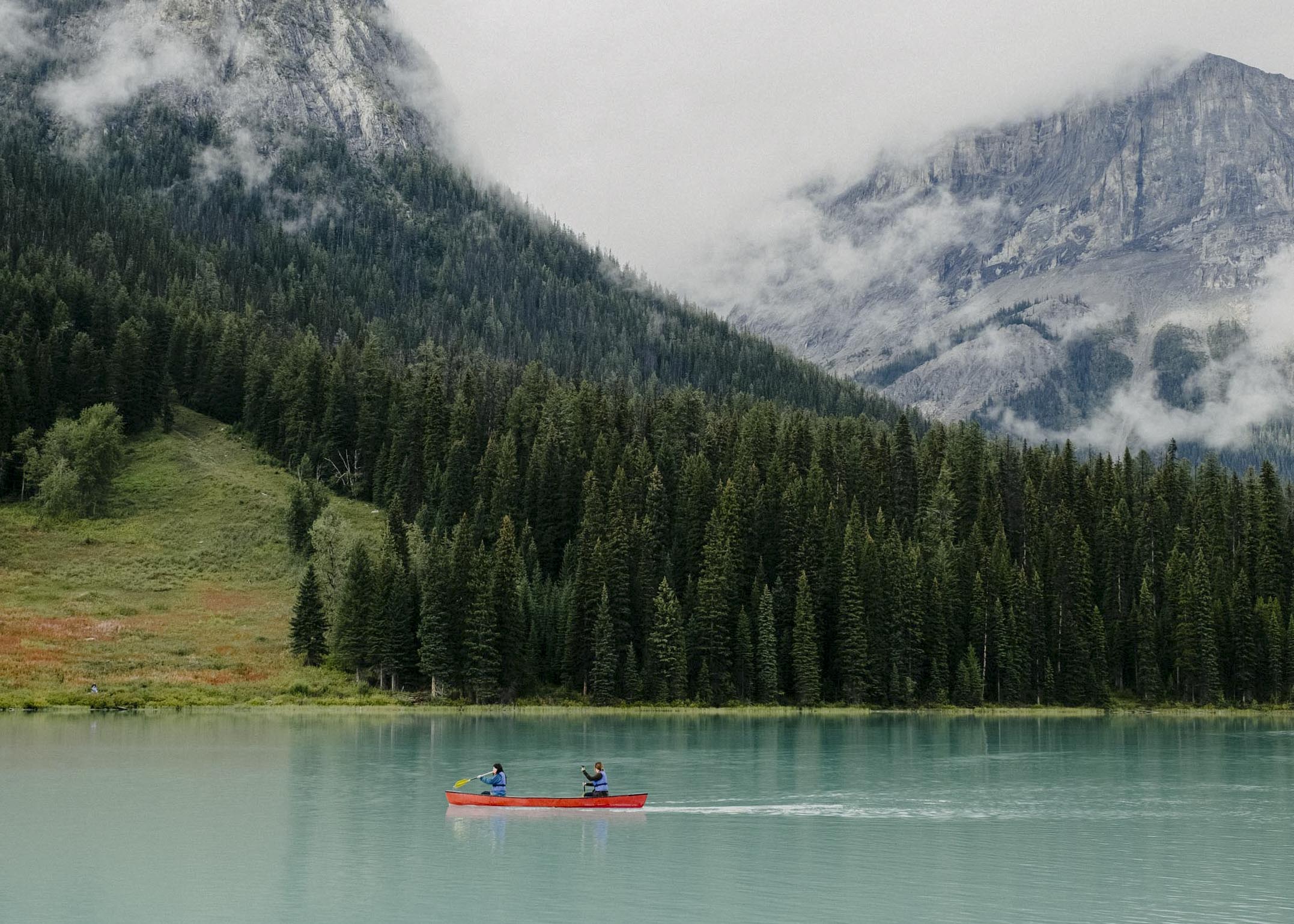 Canoe paddling Emerald Lake, BC
