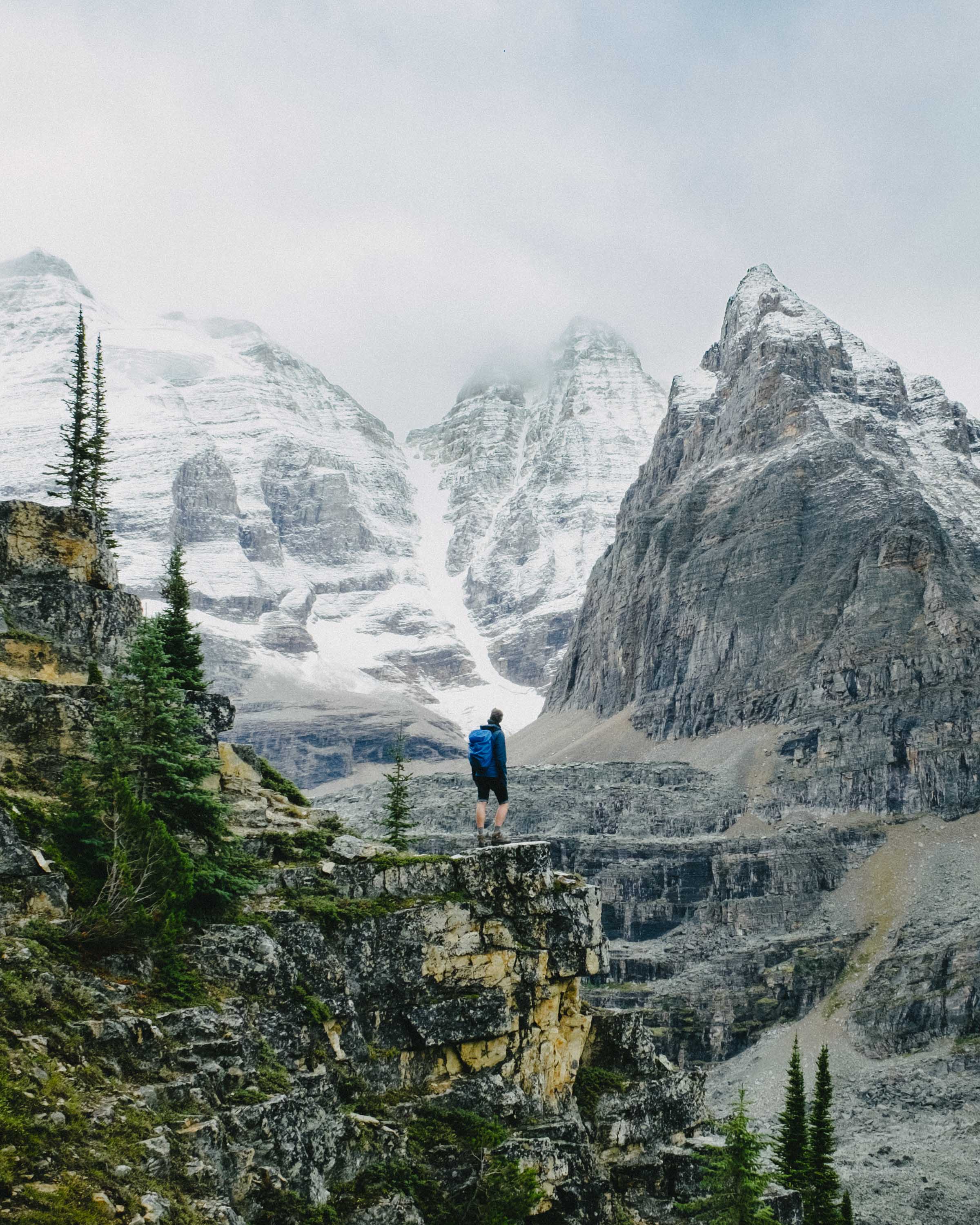 Hiking in the towering snow-dusted peaks of Yoho National Park