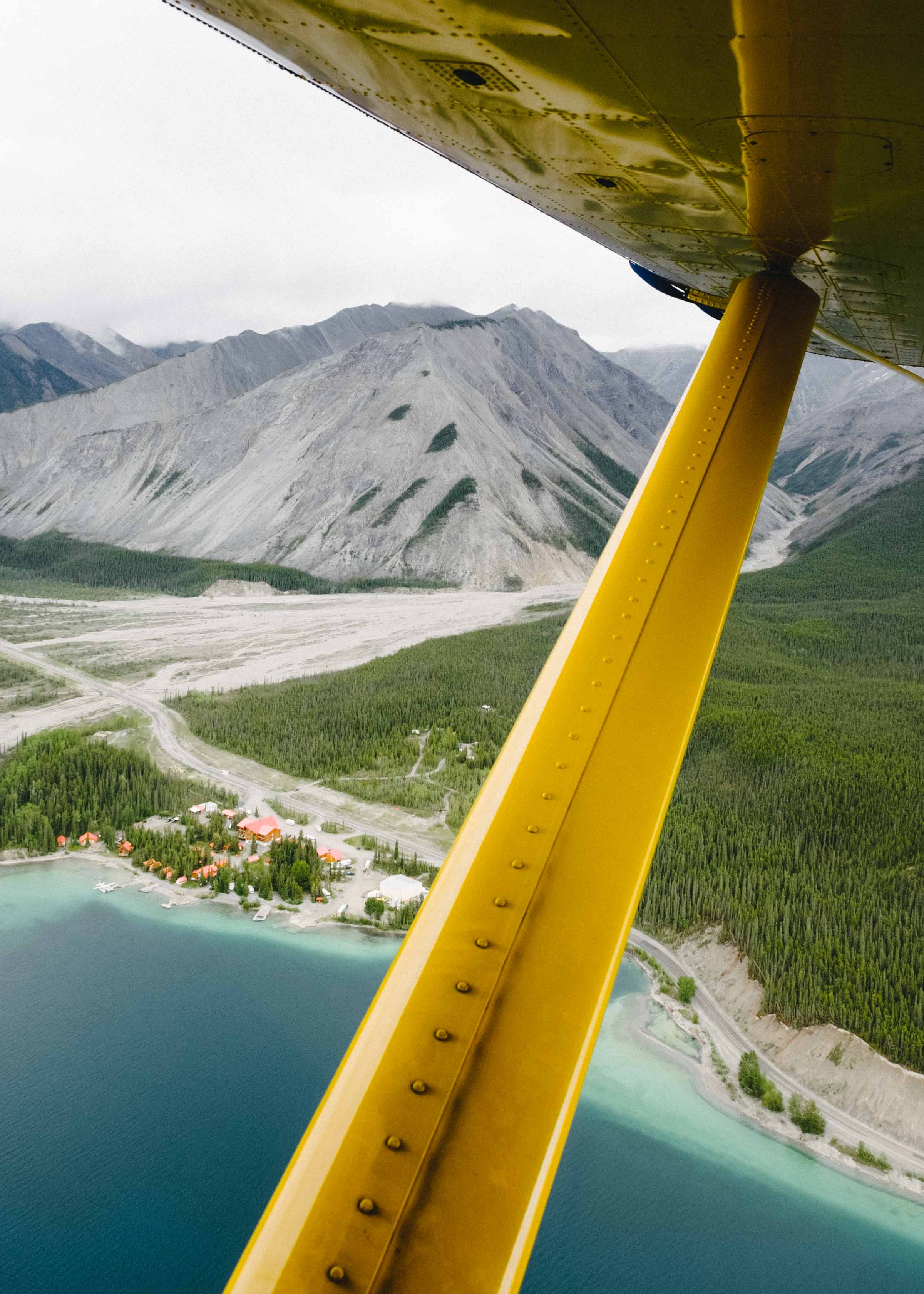 Scenic floatplane ride above the Northern Rockies
