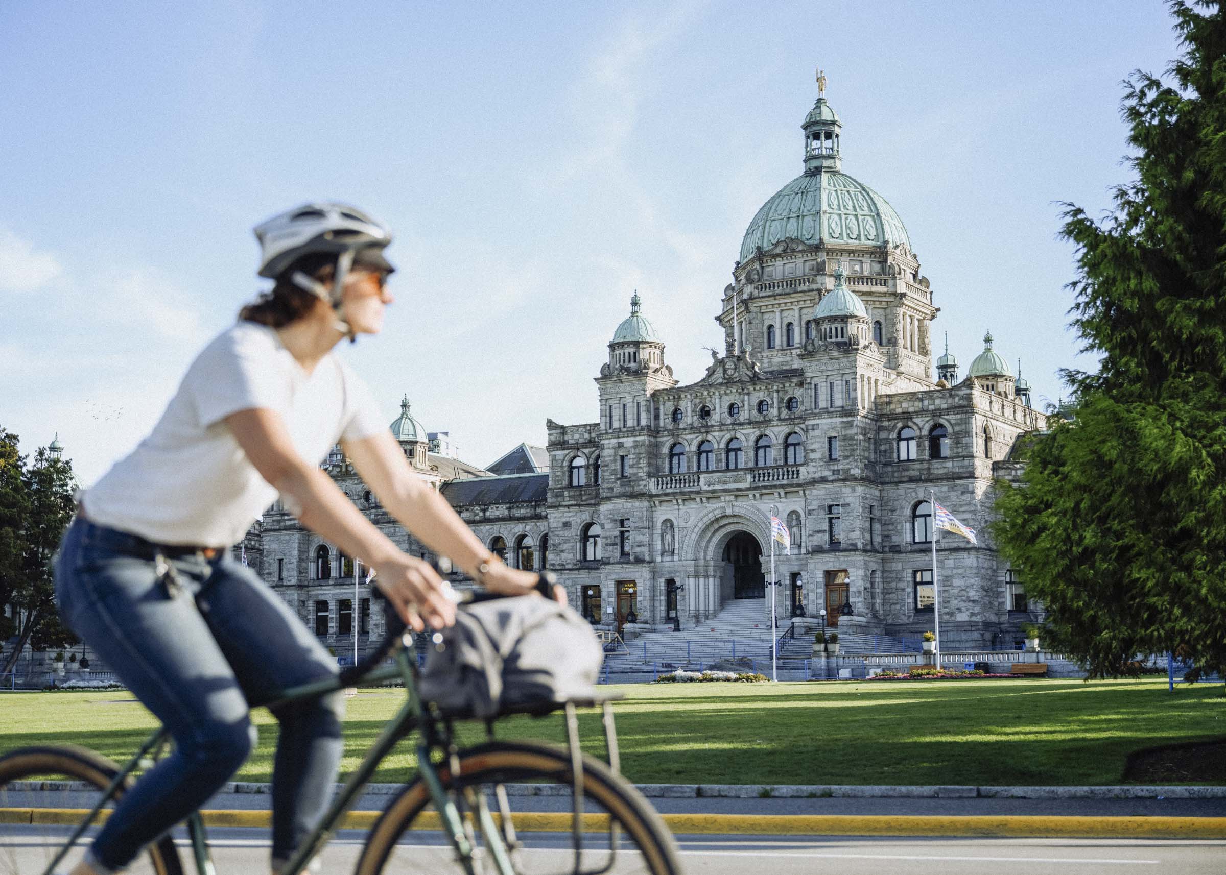 Biking around the city in Victoria, BC
