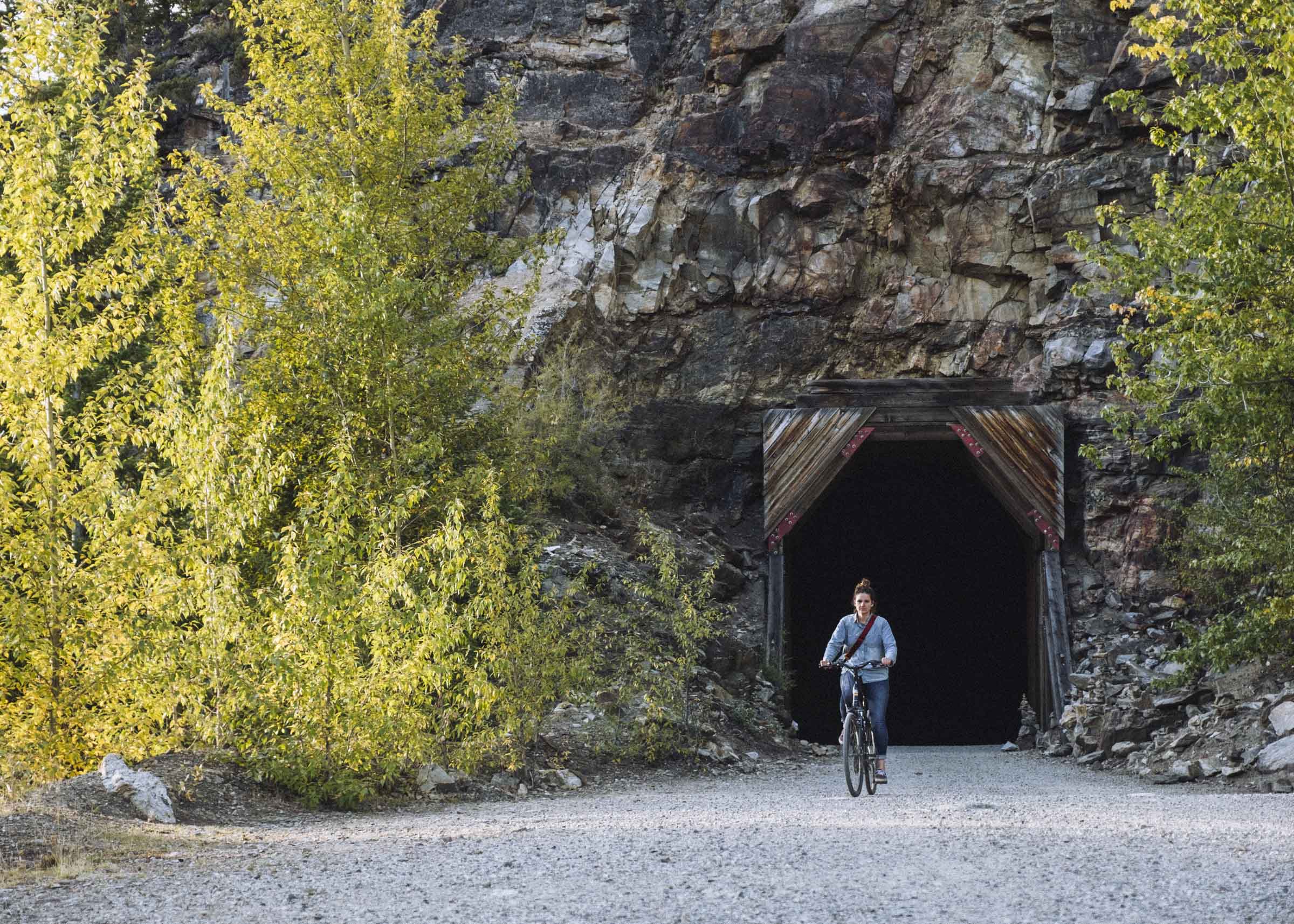 Riding through the tunnels of the historic Kettle Valley Railway