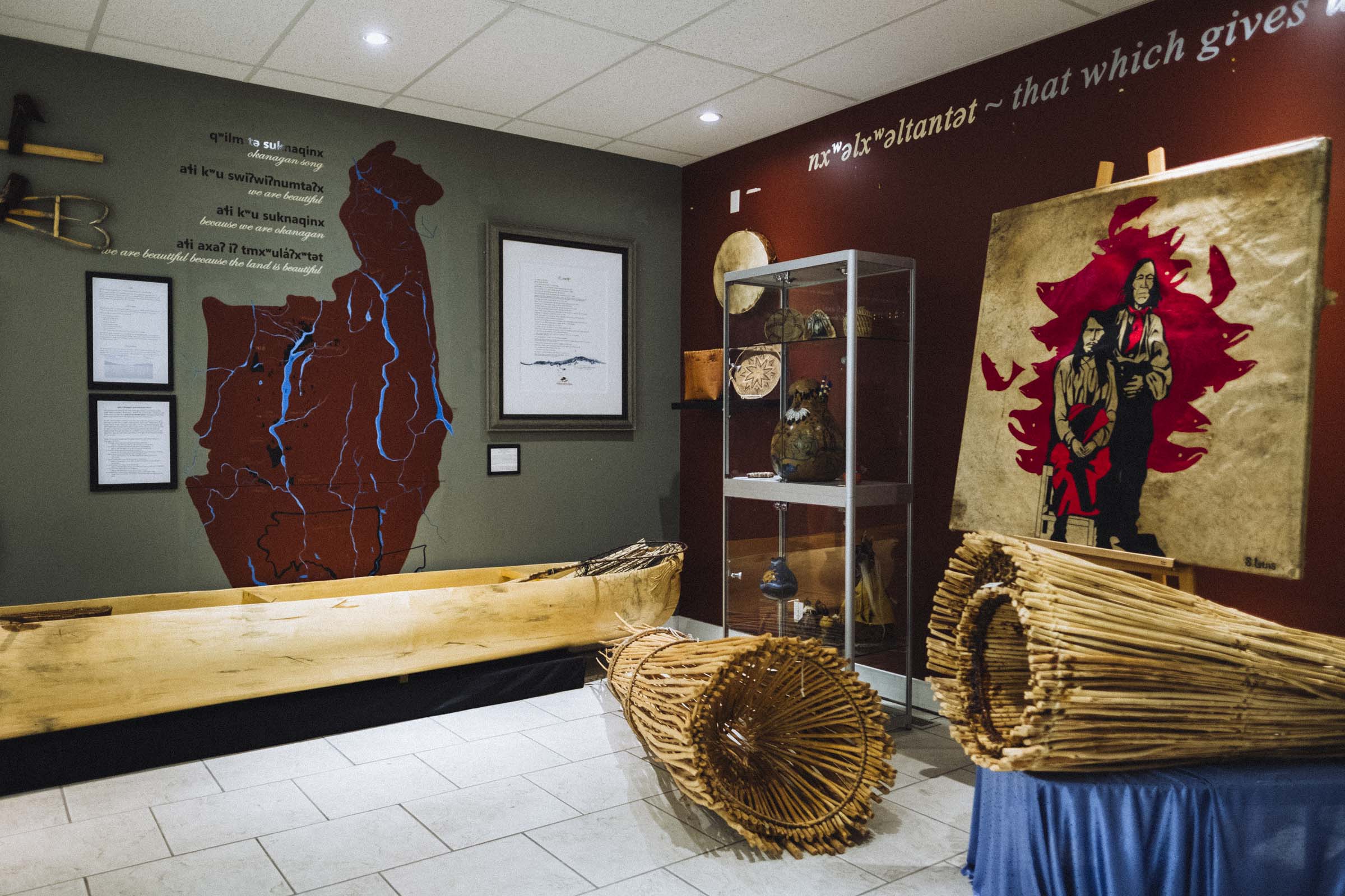 Interpretive displays of local  Sqilxw people at the Sncewips Heritage Museum