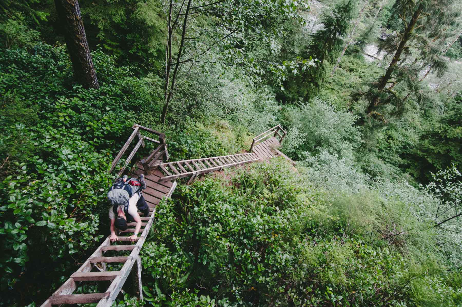 Descending steep ravines on one of the WCT's endless ladders